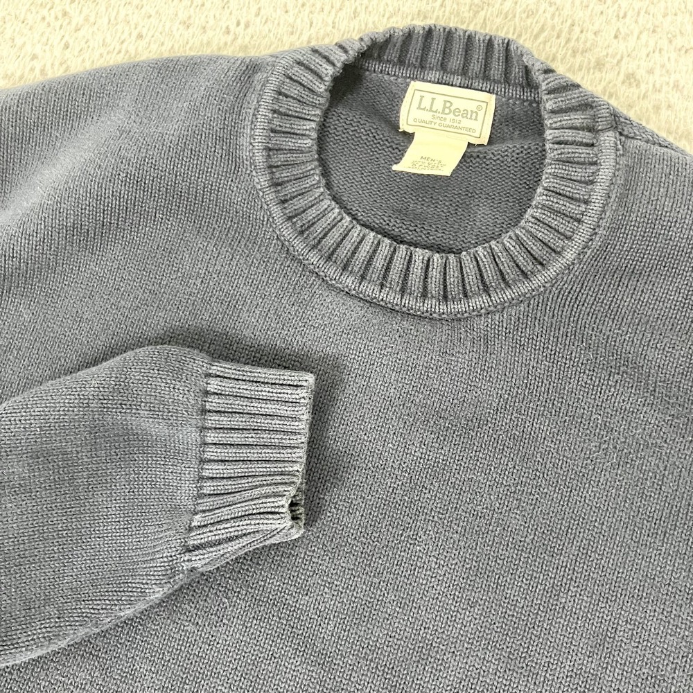 LL Bean Sweater Mens XLT Tall Blue 100% Cotton Crewneck Knit Pullover Classic